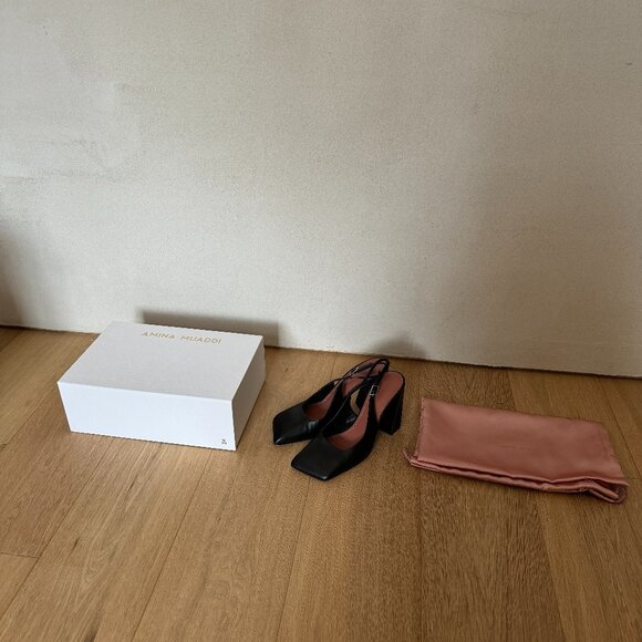 AMINA MUADDI Black Charlotte Sling Heels Size 38.5 - Picture 3 of 7